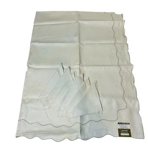 Juego de 6 servilletas bordadas manteles oblongos de lino natural Capri beige 60 x 80 - Imagen 1 de 13