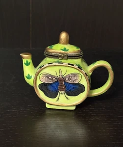 Teekanne Freundschaft Schmuckschatulle grün Klappdeckel Schmetterling Marienkäfer 2008 3" - Bild 1 von 15