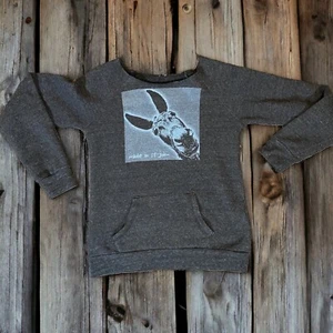 Ladies Crop Top Sweatshirt  Gray Made In St-John Donkey Graphic READ For Size - Picture 1 of 8