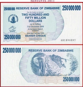 Simbabwe 250000000 250.000.000 Dollar 2 5 2008 P 59 UNC kostenloser Versand ab 100$ - Bild 1 von 2