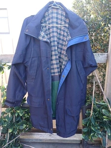Weather Tamer Blue Men's Hooded Rain Jacket Lined Red Flannel Small 90 Full Zip - Picture 1 of 14