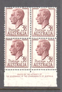 Australia 1951 KGVI. 3½d  Stamp mint unhinged imprint block 4 stamps - Picture 1 of 2