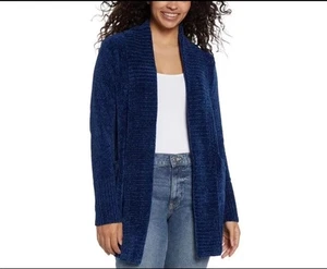 Cárdigan suéter Orvis para mujer L chenilla cuello chal azul frente abierto palangre - Imagen 1 de 10