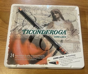 Caja de hojalata de 24 lápices de colores vintage Dixon Ticonderoga Core Lock calidad artista - Imagen 1 de 5
