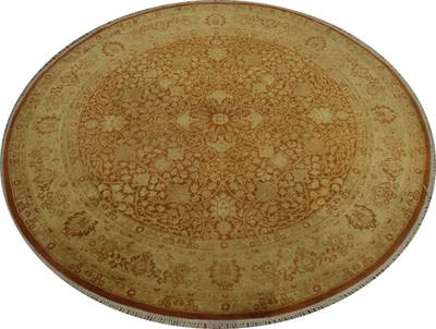 Alfombra Ziegler de lujo oxidada y dorada de lana anudada a mano alfombra redonda floral 5x5 pies Foto 1 de 4