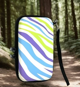 Estuche TECH Muñequera Estuche Rígido de 6" Pulgadas ¡Con Estampado de Cebra Púrpura Verde y Azul! - Imagen 1 de 11