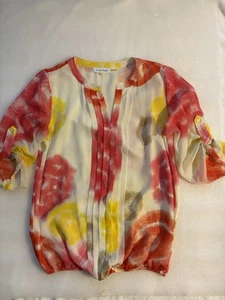 CALVIN KLEIN BLUSE ROLLÄRMEL MEHRFARBIG ABSTRAKT Gr. Small Top Zustand. - Bild 1 von 5