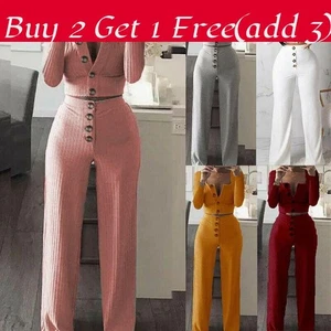 Stylish Women Trasuit Cropped Top And Pants Set Comfortable Loungewear - Picture 1 of 11