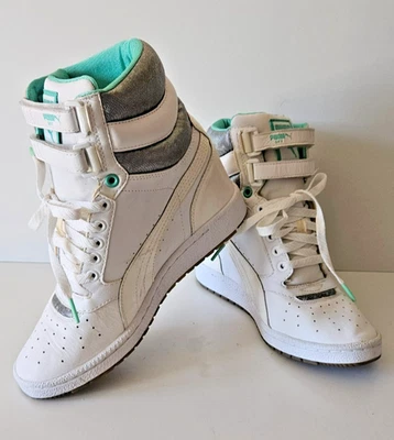 Zapatos de caña alta con cuña oculta PUMA SKY blancos verdes para mujer talla 8,5 EU39 Foto 1 de 4