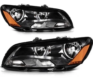 Headlight Assembly Set For Volkswagen Passat 1.8L 14-2015 Black Housing Halogen - Picture 1 of 7