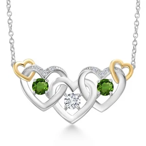 925 Silver and 10K Yellow Gold White Lab Grown Diamond and Green Tourmaline - Picture 1 of 3