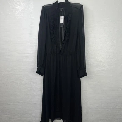 Banana Republic NEW Sheer Black Dress Vintage XL Goth Metal Grunge Witchy Maxi - Image 1 of 4