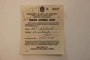 1947 Canada's National Parks Transient Automobile Licence and fishing license - Bild 1 von 3