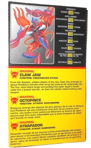Transformers Beast Wars 1996 CLAW JAW File Card Tech Specs Canada French squid - Picture 1 of 1