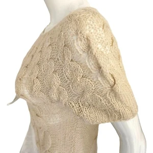 Kensie Cable Mohair Knit Long Sweater Women Sz M Off White Pullover Short Slv - Picture 1 of 9