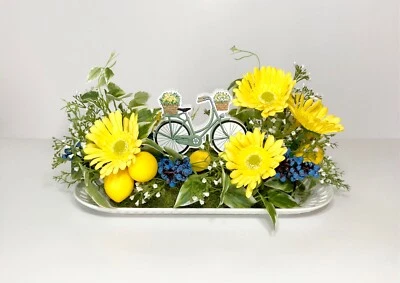 PRIMAVERA LIMONES FLORES AMARILLAS BICICLETA LETRERO CENTRO DE MESA ARREGLO DECORACIÓN NUEVO Foto 1 de 4