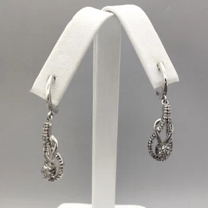 925 Sterling Silver Diamond Love Knot Mariner Dangle Drop Earrings VTG Designer - Picture 1 of 12