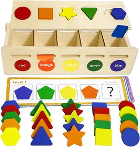 Wooden Montessori Sorting Matching Toy Color Shape Learning Game for Kids 12M+ - Picture 1 of 12