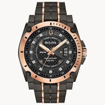 Bulova Precisionist Men's Quartz Diamond Accent Two-Tone Black 46mm Watch 98D149 - Image 1 of 4
