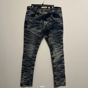 Evolution By Design Jeans Herren 38x32 Drk Distressed Acid Wash Stretch Moto Denim - Bild 1 von 8
