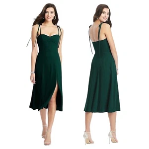 Dessy Collection Women’s Crepe Midi Bustier Dress Evergreen Front Slit Size 18 - Picture 1 of 10