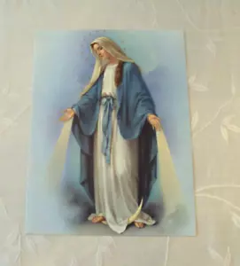 BEAUTIFUL COLOR PICTURE OF BLESSED MOTHER MARY w/PLASTIC COVER 8" X 6" ##TG - Picture 1 of 2