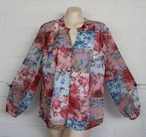Soft Surroundings Large Pastel Pink Blue Floral Patchwork Print Top - Picture 1 of 6