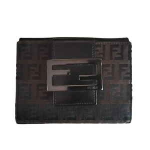 Authentic Vintage FENDI wallet in brown leather with Iconic FF zucca canvas logo - Picture 1 of 6