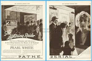 1919 Pearl White Silent Film Actress The Lighning Raider Pathe Serials Print Ad - Picture 1 of 3