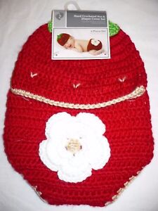 Lot de 2 pièces chapeau et couche au crochet pour bébé 0-9 mois fraise neuf
