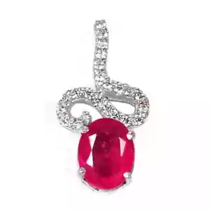 2.00Ct Oval Cut Lab-Created Ruby Women's Pendant 14K White Gold Silver Plated - Picture 1 of 9