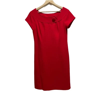 Dressbarn Red 50s Inspired Boat Neck Polyester Midi Sheath Dress Size 10 - Image 1 of 4