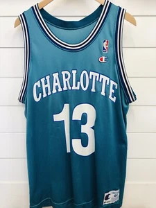 Vintage Champion Charlotte Hornets 13 Kendall Gill Jersey Mens 44 Teal - Picture 1 of 9
