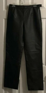 Clio Leather Pants Sz 6 Black 100% Leather Fully Lined Straight Leg Pants - Picture 1 of 9