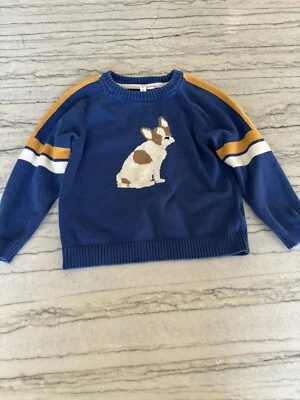 Janie and Jack Boys Blue Frenchie Bulldog Sweater Size 5 - Image 1 of 4