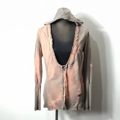 XCVI Distressed Bleach Dyed Hooded Top Hoodie Pull Over Size Small - Image 1 of 4