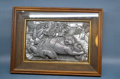 Vintage, tailandés, peltre, relieve 3D, marco, 15 x 11 pulgadas Foto 1 de 4