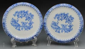 Set of 2 German China Blau Bavaria Porcelain Trivets Blue & White - Picture 1 of 8