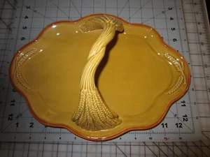 GORGEOUS POTTERY WHEAT 12" CERAMIC SERVING TRAY PLATE WITH HANDLE - Picture 1 of 2