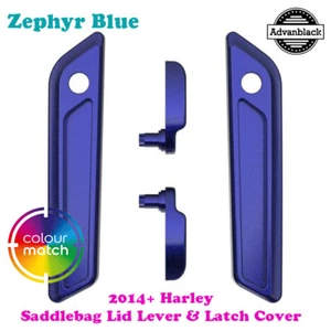 Zephyr Blue Saddlebag Lid Lever Latch Cover fit 14+ Harley Touring - Picture 1 of 4