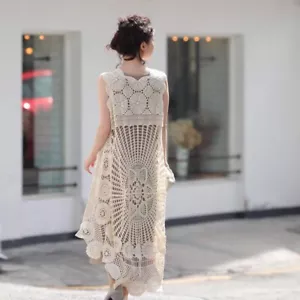 Gilet Au Crochet Pour Femmes Haut-Bas Débardeur Tricoté À Découpes Mode De Plage - Picture 1 of 14