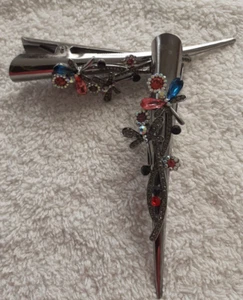 2 x Large Silver/ Rose Blue/ Plum Austrian Crystal Butterfly Hair Beak Clip/ - Picture 1 of 4