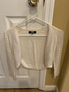 Sak Fifth Avenue Silk Cashmere Long Sleeves Elbow Sweater Shrug Ivory Size XS - Picture 1 of 7