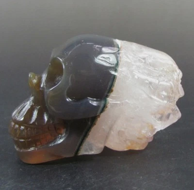 Chinese Exquisite Hand-carved skull carving Crystal agate statue#B457 - Image 1 of 4