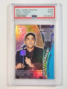 2001-02 TOPPS PRISTINE TONY PARKER ROOKIE REFRACTOR #108 PSA 9 NICE! - Picture 1 of 3