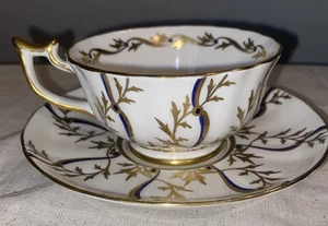 Royal Chelsea “Regal” Gold And Blue Footed Cup And Saucer Set  - Picture 1 of 7
