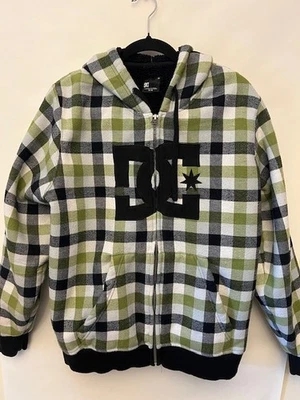 DC Shoes Y2k Hooded Men's Full Zip Medium Green Plaid C1050 - Image 1 of 4