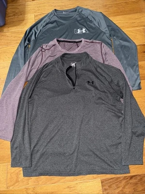 LOT 3 UNDER ARMOUR MENS LONG SLEEVE SHIRTS 1/4 ZIP THREADBORNE XL X LARGE EUC - Image 1 of 4