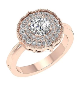 1.60 Ct Round Cut Diamond Solitaire Double Halo Anniversary Ring 14K White Gold - Picture 1 of 10