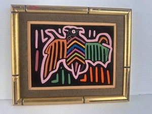 Vintage VOGEL Mola Kuna Panama handgenäht Textil Volkskunst gerahmt - Bild 1 von 24